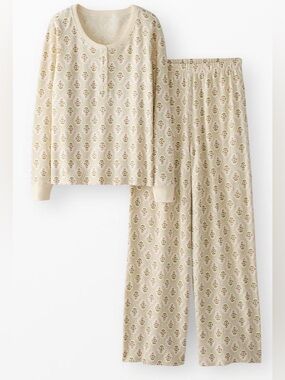 NWOT Hanna Andersson Women’s 100% Cotton Floral Waffle Henley Pajama Set